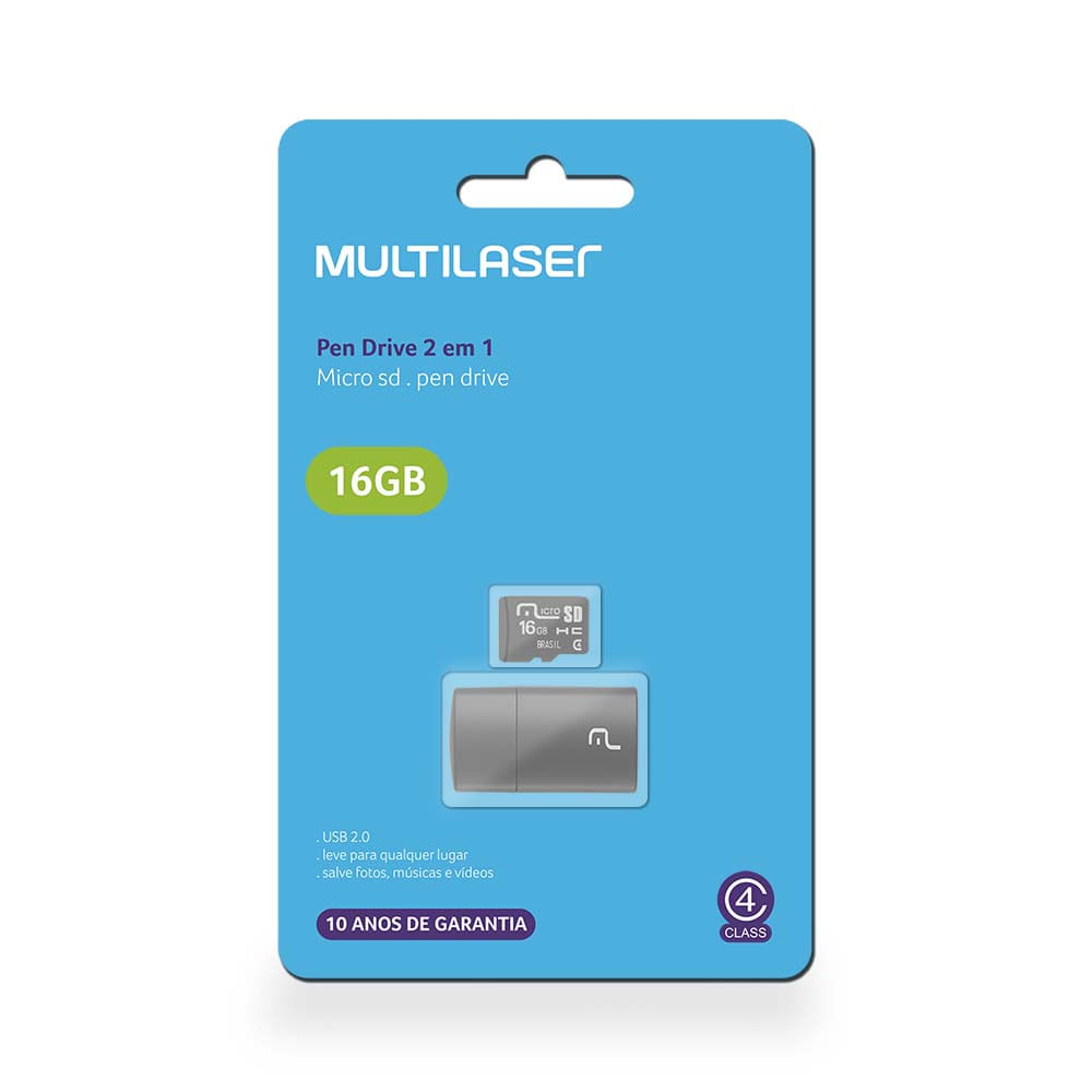 Encontraproduto.com.br - Kit 2 em 1 Leitor USB + Cartão De Memória Micro SD Classe 4 16GB Preto Multi - MC172OUT [Reembalado]