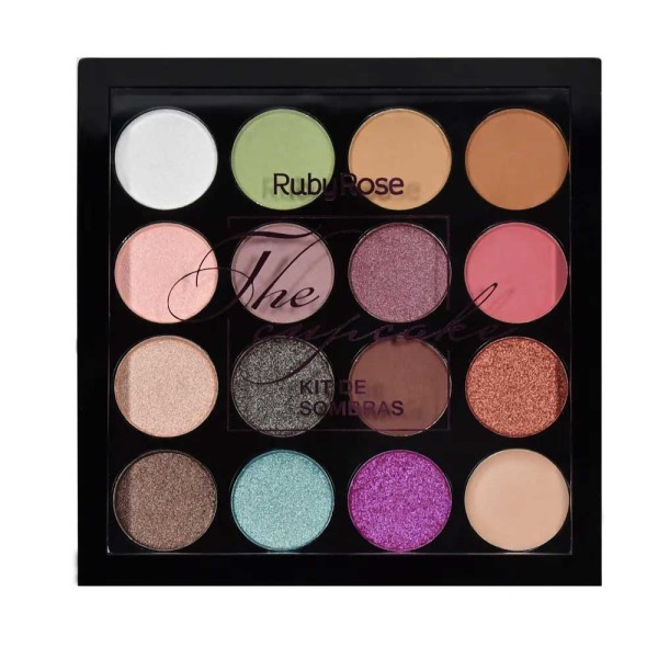 Encontraproduto.com.br - Paleta de Sombras Ruby Rose Cupcake 15 Cores e Primer