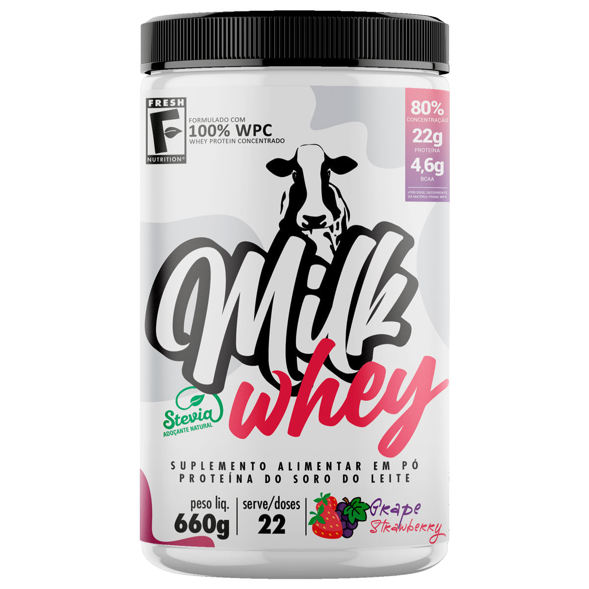 Encontraproduto.com.br - Milk Whey Morango com Uva Fresh Nutrition 660g