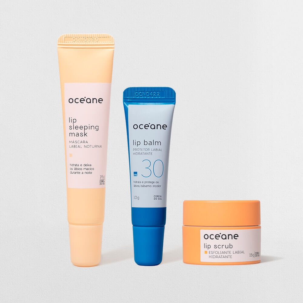 Kit Protetor Labial Hidratante + Máscara Labial Noturna + Esfoliante Labial (3 Produtos)