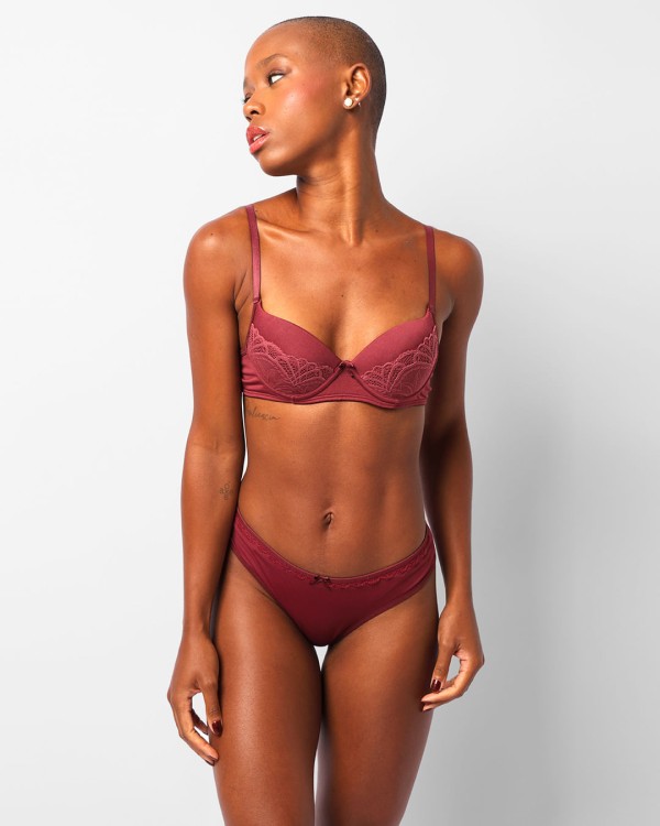 Encontraproduto.com.br - Sutiã Feminino Base Com Bojo E Renda Vinho