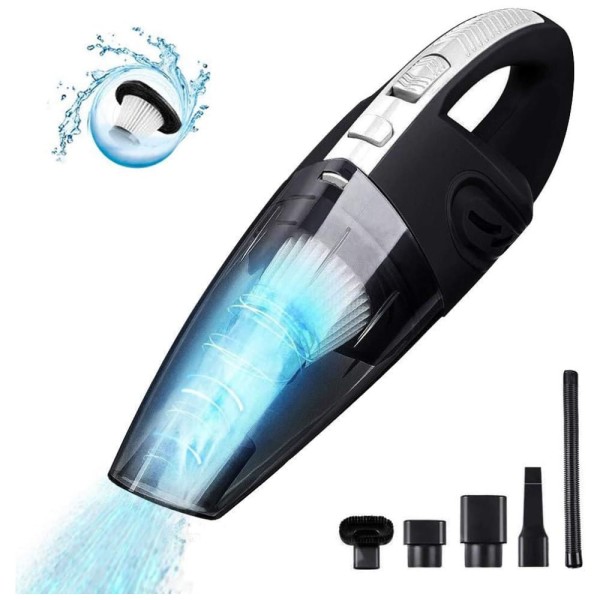 Encontraproduto.com.br - Aspirador de Pó Automotivo Portátil 120W Leve Pó Úmido e Seco Sem Fio Bat. Recarregável Carro e Escritório, MOER SKY M 008, Preto