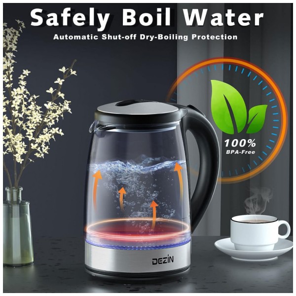 Encontraproduto.com.br - Chaleira Elétrica 1.8L, com Desligamento Automático, 1000W, 110v, DEZIN DZ380, Preto