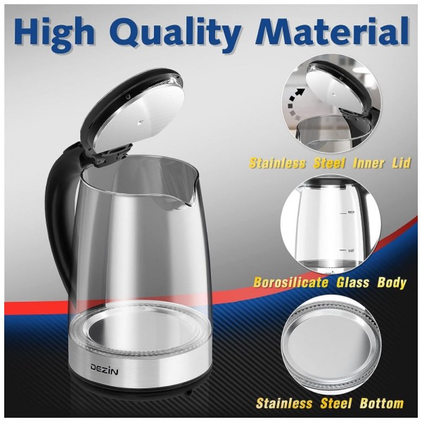 Encontraproduto.com.br - Chaleira Elétrica 1.8L, com Desligamento Automático, 1000W, 110v, DEZIN DZ380, Preto