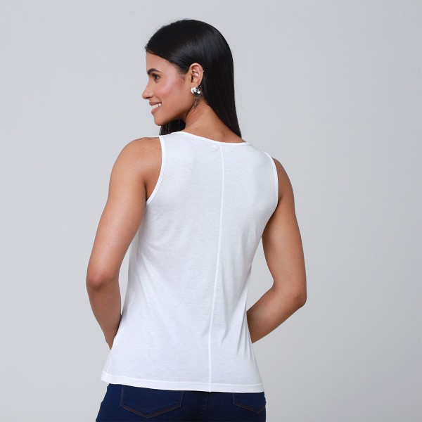 Encontraproduto.com.br - Blusa Sem Manga Decotada Com Aviamento Off White  - Viva