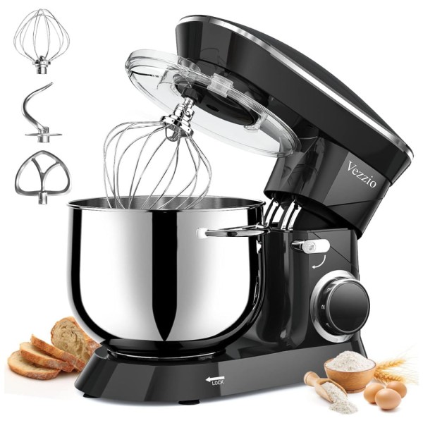 Encontraproduto.com.br - Batedeira 8,9L com 10 Velocidades, Tigela de Aço Inoxidável e Acessórios, 110V 660W, Vezzio, Preto