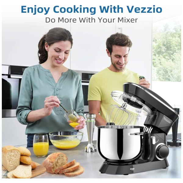Encontraproduto.com.br - Batedeira 8,9L com 10 Velocidades, Tigela de Aço Inoxidável e Acessórios, 110V 660W, Vezzio, Preto