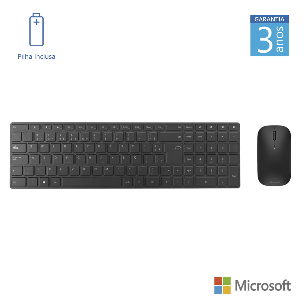 Teclado e Mouse Sem Fio Designer Bluetooth Preto Microsoft  - 7N900005OUT [Reembalado]