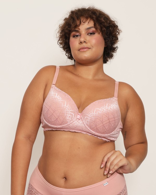 Encontraproduto.com.br - Sutiã Plus Size Feminino Com Base E Bojo Rosa