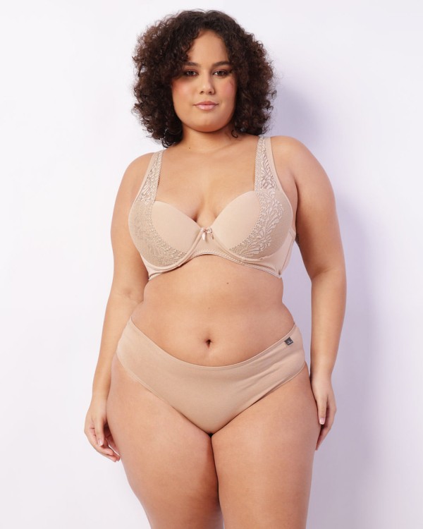Encontraproduto.com.br - Sutiã Plus Size Feminino Com Base E Bojo Detalhe Renda Bege