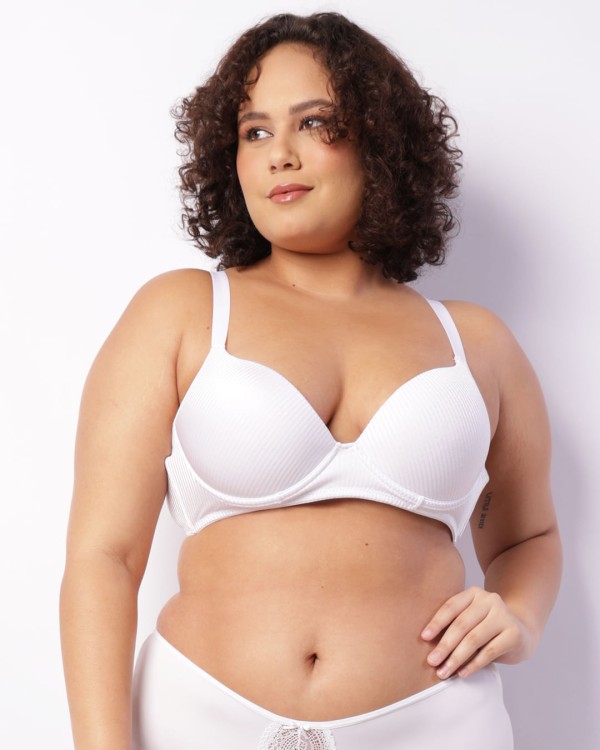 Encontraproduto.com.br - Sutiã Plus Size Feminino Com Base E Bojo Canelado Branco