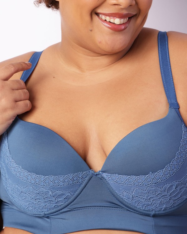 Encontraproduto.com.br - Sutiã Plus Size Feminino Com Base E Bojo Detalhe Renda Azul