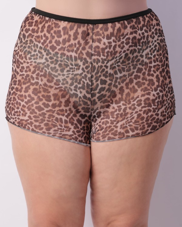 Encontraproduto.com.br - Short Doll Plus Size Feminino Curto Tule Animal Print Marrom