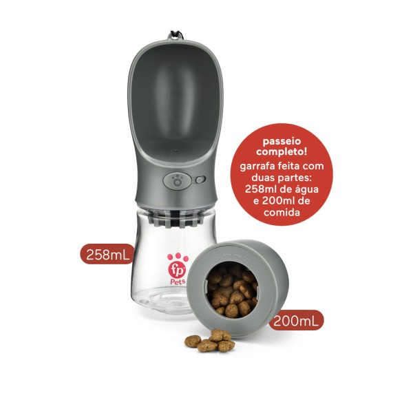 Encontraproduto.com.br - Garrafa Portátil Pet com Porta-Comida Water And Food To Go 258/200ml com Filtro De Carvão Ativado Cinza - Fisher Price - PP262OUT [Reembalado]