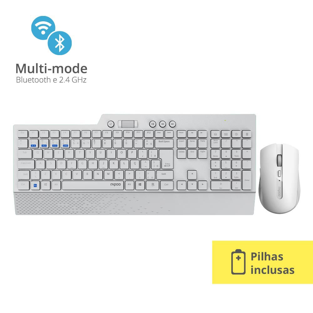 Kit Teclado e Mouse Rapoo Sem Fio BT+2.4Ghz Pilha Inclusa 8200T - RA006OUT [Reembalado]