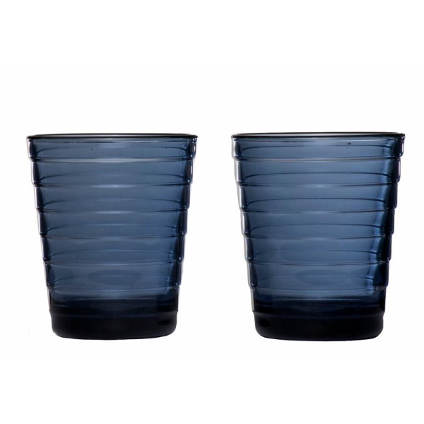Encontraproduto.com.br - Jogo 2 Copos Azul 150ml Vidro Prensado Aino Aalto iittala