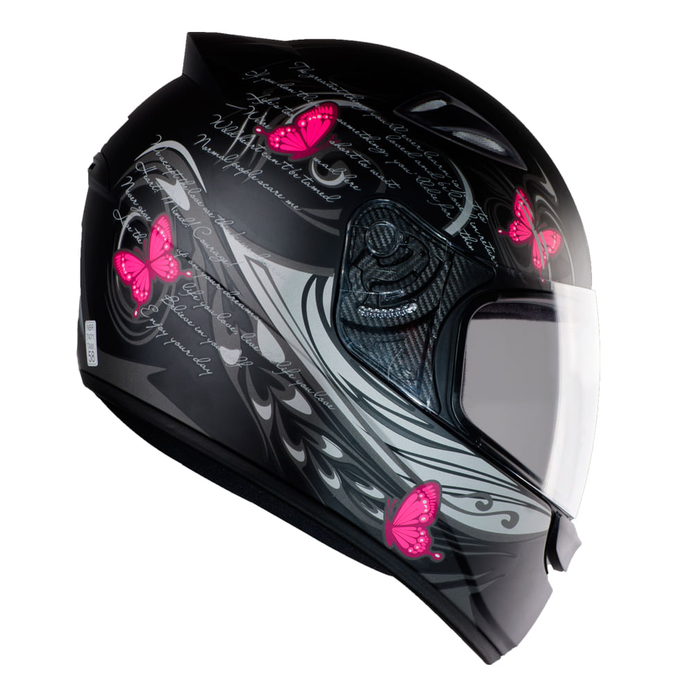 Capacete EBF New Spark Borboleta Preto Fosco e Rosa
