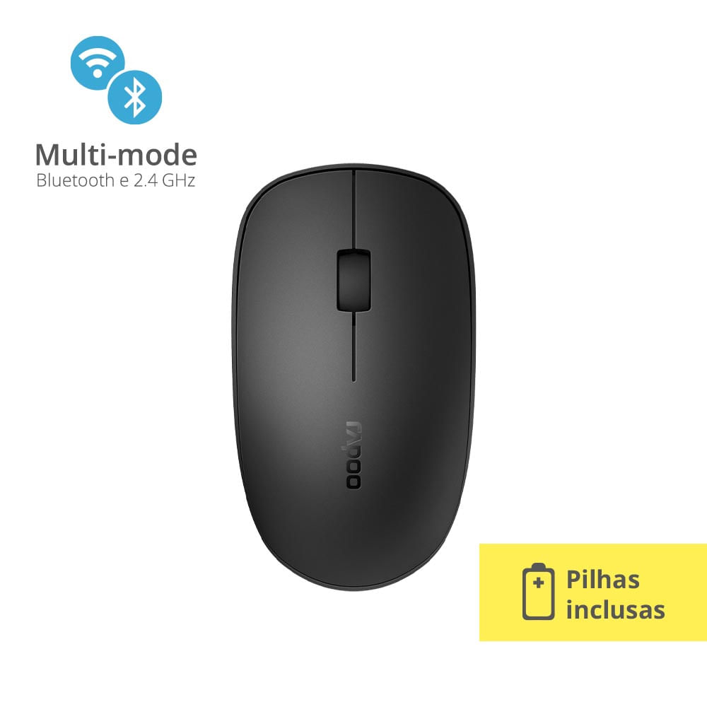 Encontraproduto.com.br - Mouse Rapoo Bluetooth + 2.4 ghz Black s/ Fio Pilha Inclusa M200 - RA011OUT [Reembalado]