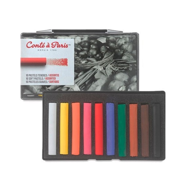 Encontraproduto.com.br - Giz Pastel Seco Macio Redondo Estojo com 10 Cores Conté