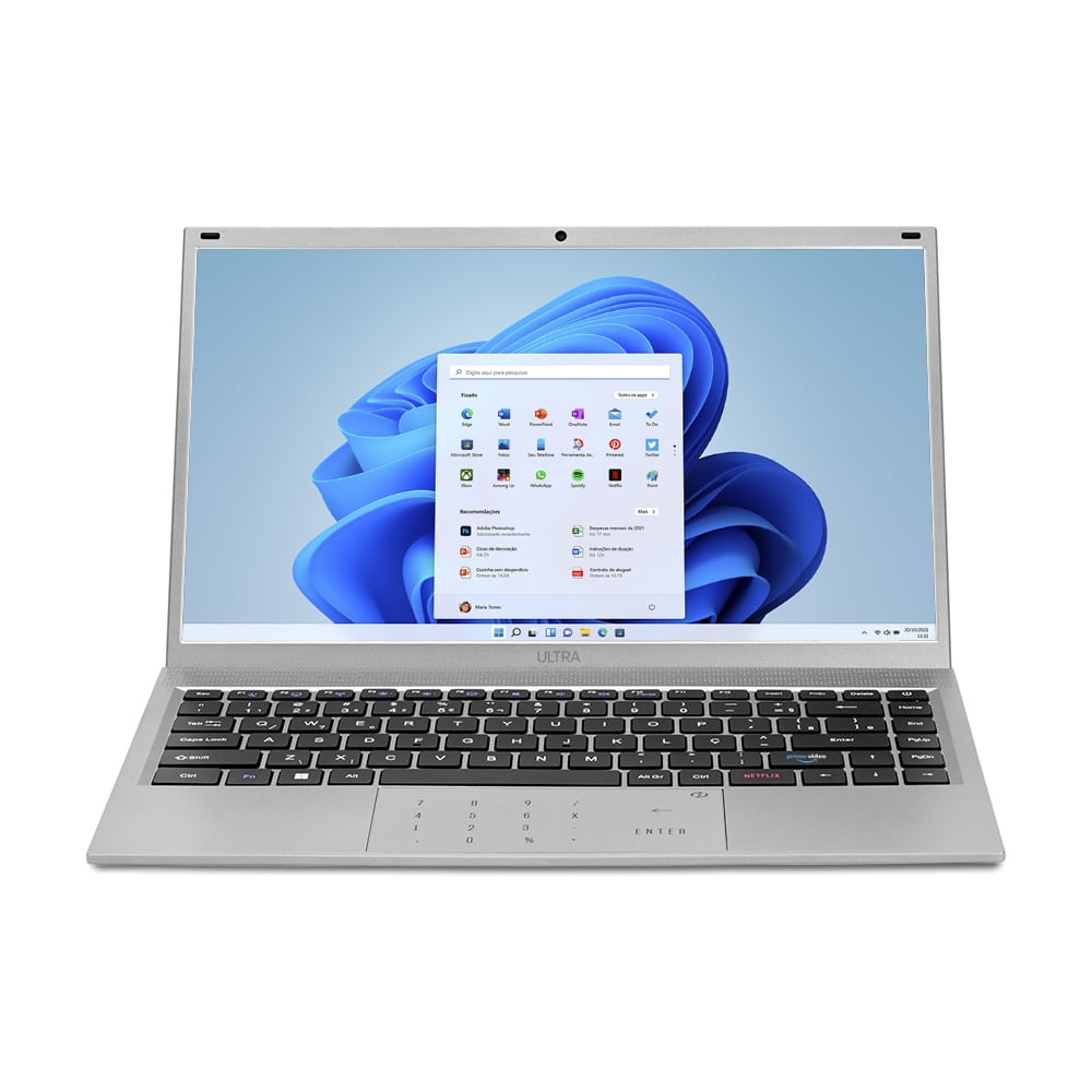 Encontraproduto.com.br - Notebook, Windows 11 Home, Processador Intel Core i3, 8GB 240GB SSD, Tela 14,1 Pol. HD + Tecla Netflix Prata Ultra - UB445OUT [Reembalado]