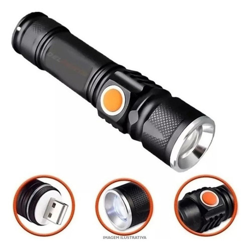 Encontraproduto.com.br - Mini Lanterna Tática Com Zoom Recarregável Cor Da Luz Branco