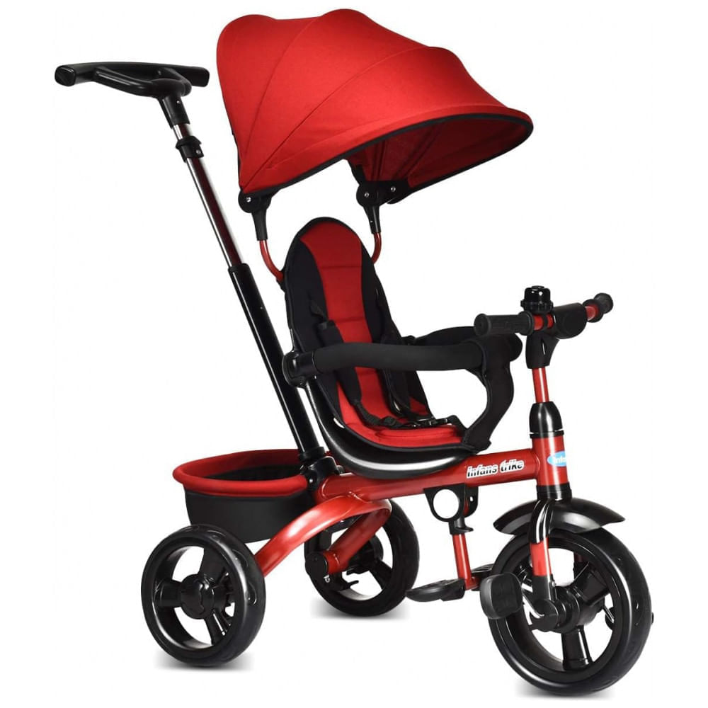 Encontraproduto.com.br - Triciclo Infantil Para Passeio Com Assento Ajustavel 4 Estagios, Idade Recomendada 9 Meses A 5 Anos, Infans, Vermelho