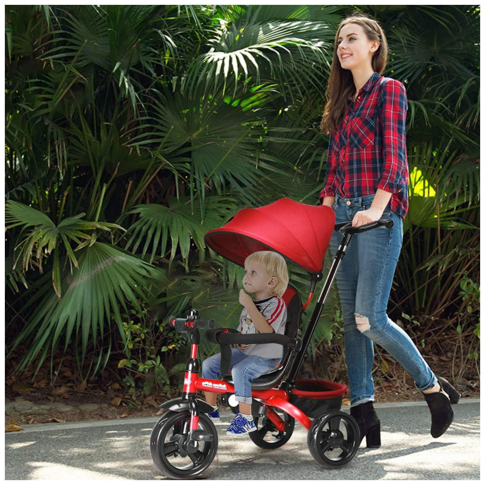 Encontraproduto.com.br - Triciclo Infantil Para Passeio Com Assento Ajustavel 4 Estagios, Idade Recomendada 9 Meses A 5 Anos, Infans, Vermelho