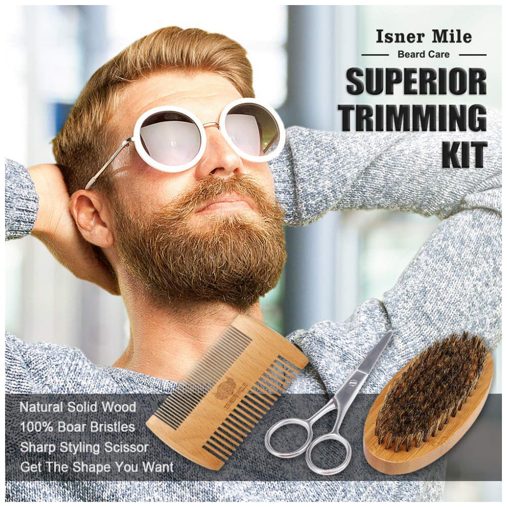 Encontraproduto.com.br - Kit para Barba Profissional Portátil com Cera e Pente, 8 Itens, COMFY MATE, Preto