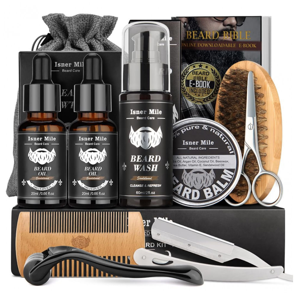 Kit para Barba Profissional Portátil com Cera e Pente, 8 Itens, COMFY MATE, Preto