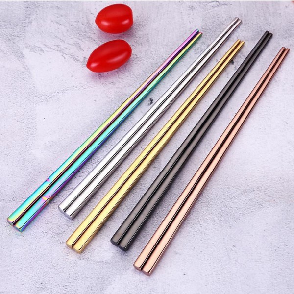 Encontraproduto.com.br - 1 Par de Hashis de Aço Inoxidável Reutilizáveis