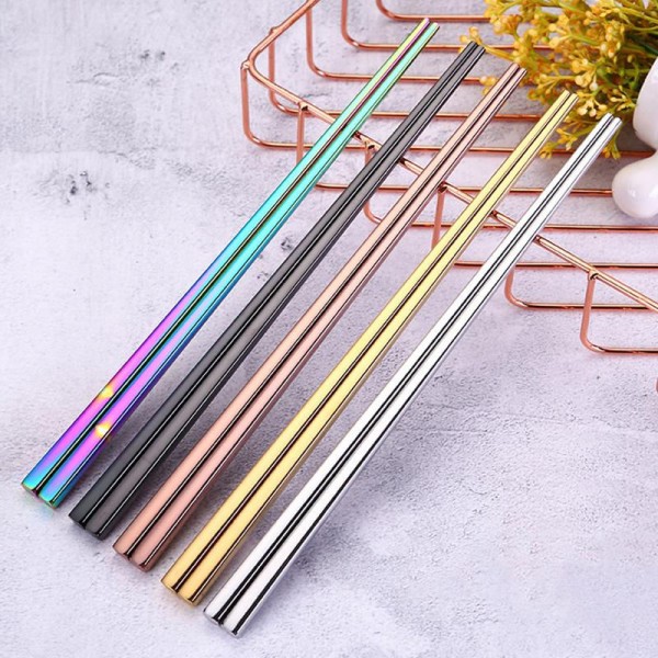 Encontraproduto.com.br - 1 Par de Hashis de Aço Inoxidável Reutilizáveis