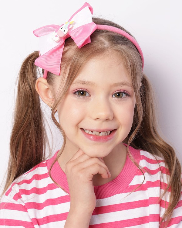 Encontraproduto.com.br - Tiara Infantil Laço Com Aplicação Unicórnio Rosa