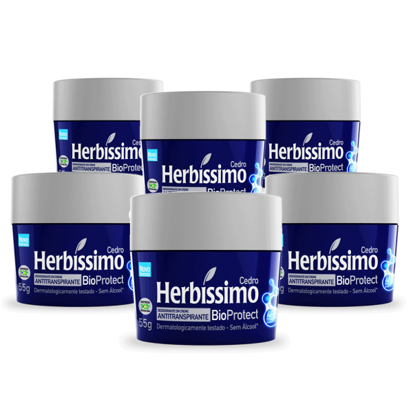 Encontraproduto.com.br - Kit Desodorante Herbíssimo Creme Antitranspirante Bioprotect Cedro 55G com 6 unidades