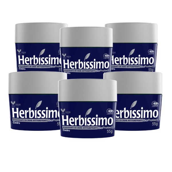 Encontraproduto.com.br - Kit Desodorante Herbíssimo Creme Antitranspirante Bioprotect Cedro 55G com 6 unidades