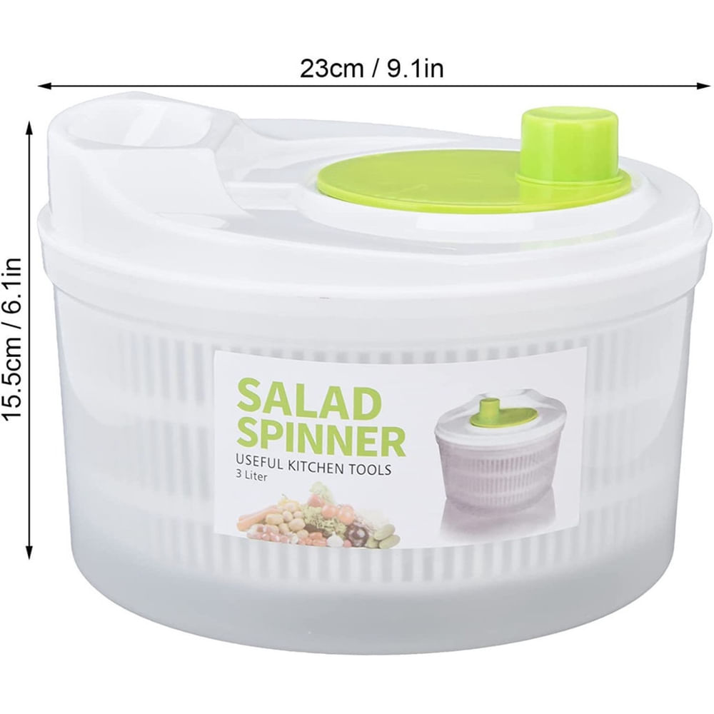 Seca Salada Centrífuga Manual Secador Lava E Seca Folhas Verduras Legumes 3 Litros Massas
