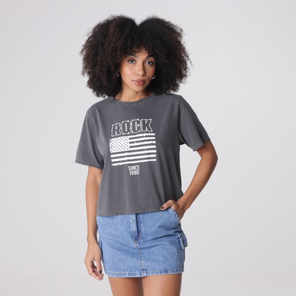 Blusa Manga Curta Malha Cinza - Love Trend