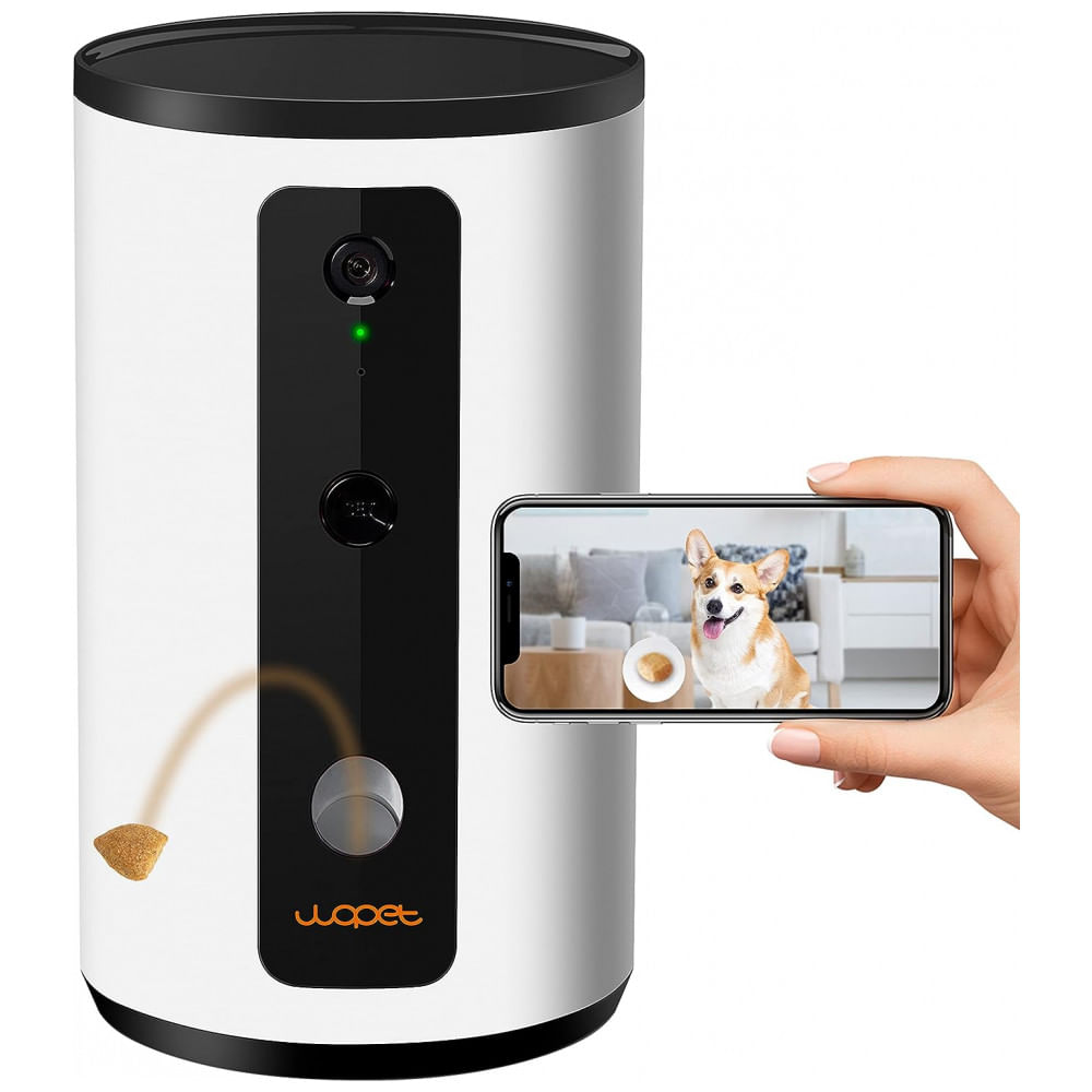 Encontraproduto.com.br - Câmera Full HD Wi Fi com Dispensador de Petiscos para Animais de Estimação, WOPET, Branco