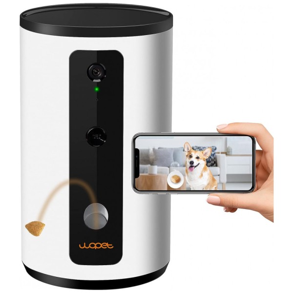 Encontraproduto.com.br - Câmera Full HD Wi Fi com Dispensador de Petiscos para Animais de Estimação, WOPET, Branco