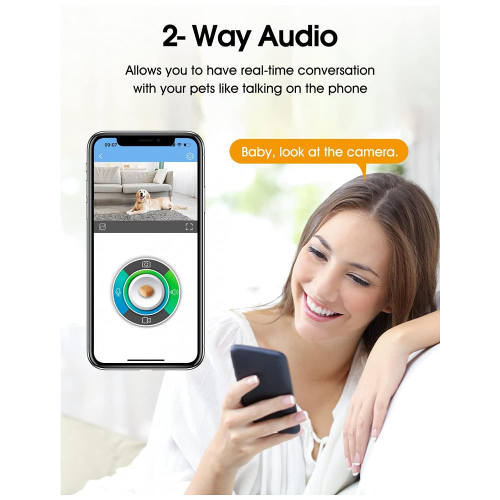 Encontraproduto.com.br - Câmera Full HD Wi Fi com Dispensador de Petiscos para Animais de Estimação, WOPET, Branco