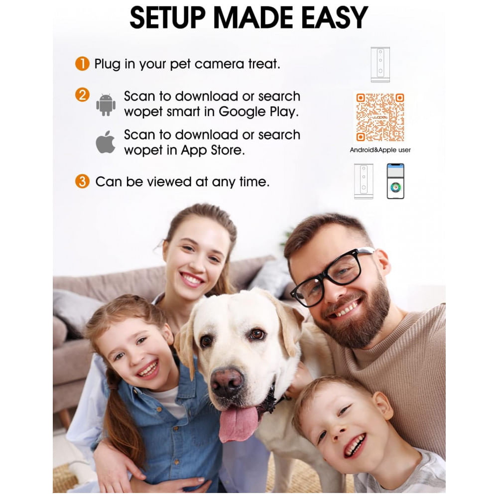 Encontraproduto.com.br - Câmera Full HD Wi Fi com Dispensador de Petiscos para Animais de Estimação, WOPET, Branco
