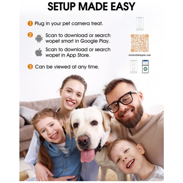 Encontraproduto.com.br - Câmera Full HD Wi Fi com Dispensador de Petiscos para Animais de Estimação, WOPET, Branco