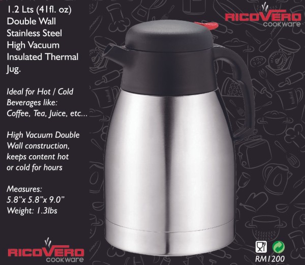 Encontraproduto.com.br - Garrafa Térmica De Aço Com Ampola De Inox 1,2 L