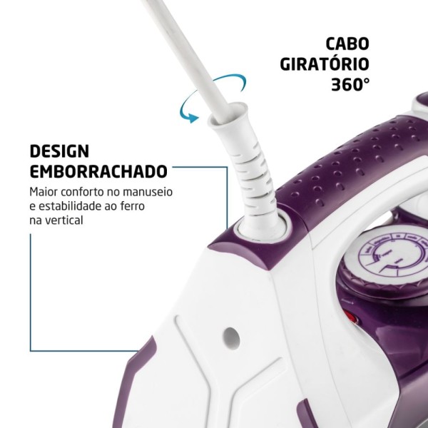 Encontraproduto.com.br - Ferro a Vapor Mondial Ceramic Express F-40 Vapor Vertical Branco/Lilás