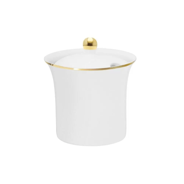 Encontraproduto.com.br - Açucareiro de Porcelana com Tampa Branco com Filete Ouro Linha Sofia - 200ml