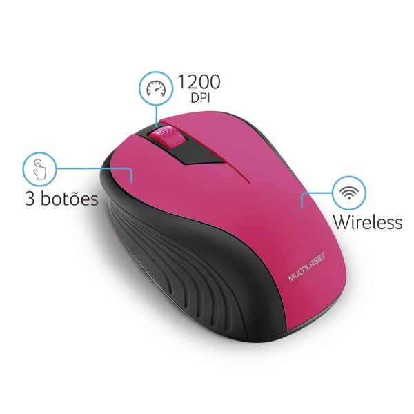 Encontraproduto.com.br - Mouse Sem Fio Wave Conexão Usb 1200dpi 3 Botões Ergonômico Rosa - MO214OUT [Reembalado]
