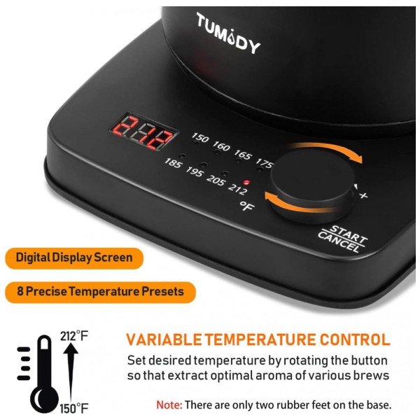 Encontraproduto.com.br - Chaleira Elétrica 1.8L com Controle de Temperatura, 1500W, 110v, TUMIDY, Preto