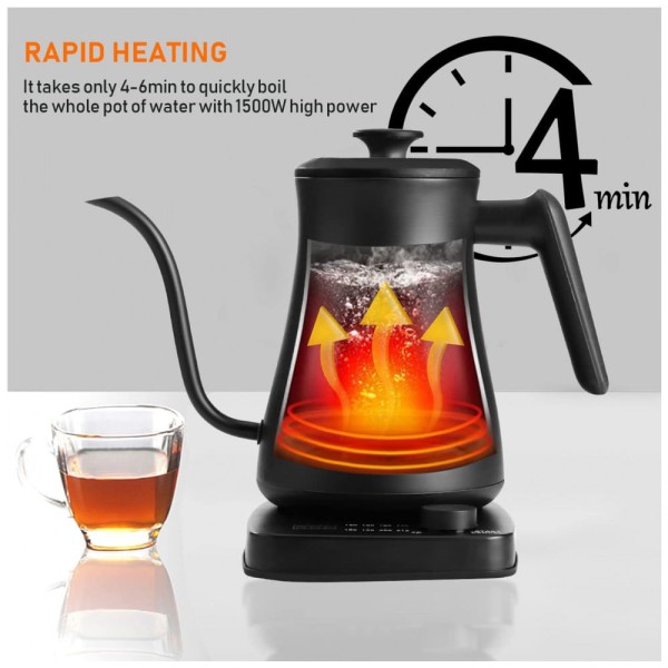 Encontraproduto.com.br - Chaleira Elétrica 1.8L com Controle de Temperatura, 1500W, 110v, TUMIDY, Preto