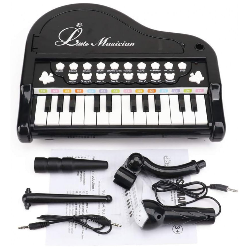Encontraproduto.com.br - Teclado Infantil com Microfone e 24 Teclas para Crianças de 1 a 4 Anos, Nicknack, Preto