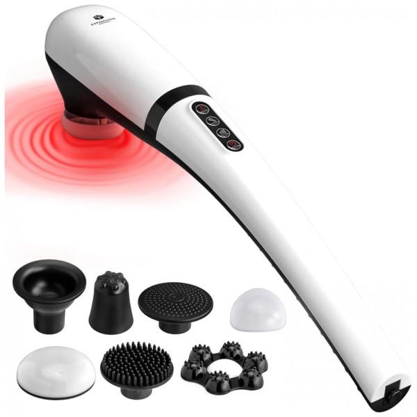 Massageador Terapêutico Elétrico de Percussão sem Fio Portátil com 7 Acessórios e 6 Velocidades, KOOLERTHINGS, Branco