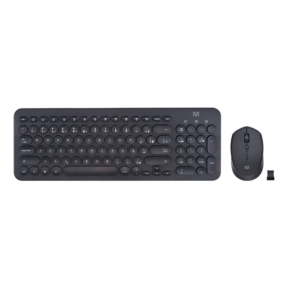 Encontraproduto.com.br - Kit Teclado e Mouse Sem Fio Redondo Multimídia Conexão USB 1600dpi Ajustável Teclas Redondas Preto - TC231OUT [Reembalado] TC231OUT